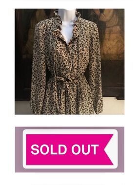 LOFT Brown Black Leopard Animal Print Midi Dress with Bishop Sleeves size 6